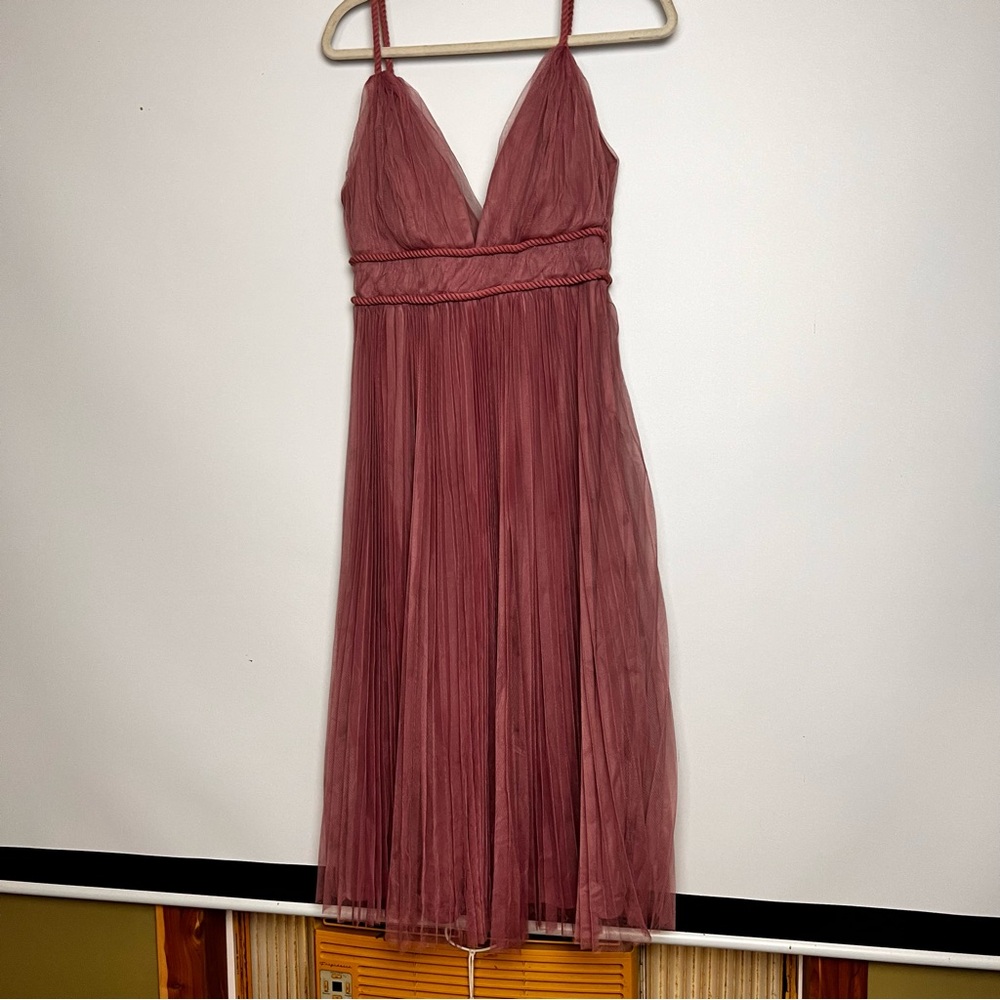 Lulus Sweet Goddess Mauve Mesh Pleated Sleeveless Midi Dress M - Picture 4 of 8